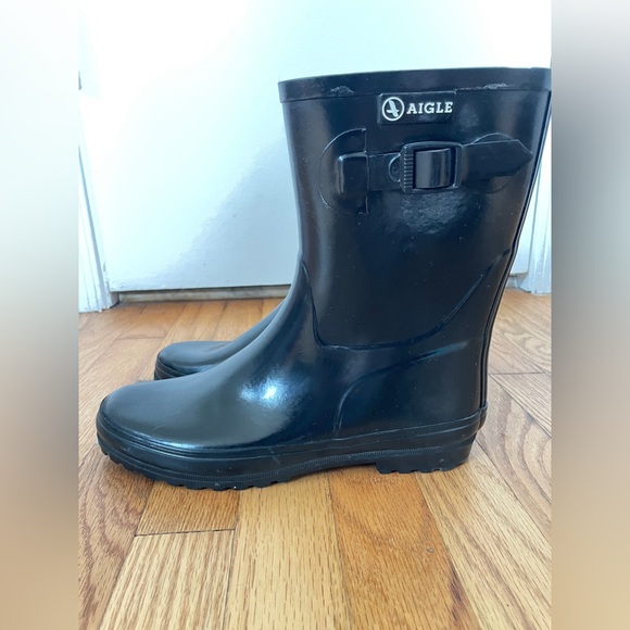 Aigle Black Rain Boots sz 8 Made in France mid-calf - Picture 4 of 8